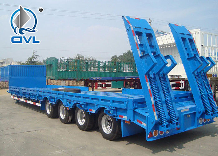 4 Axles Flatbed Manual Semi Trailer Trucks with Four Double Air Chamber