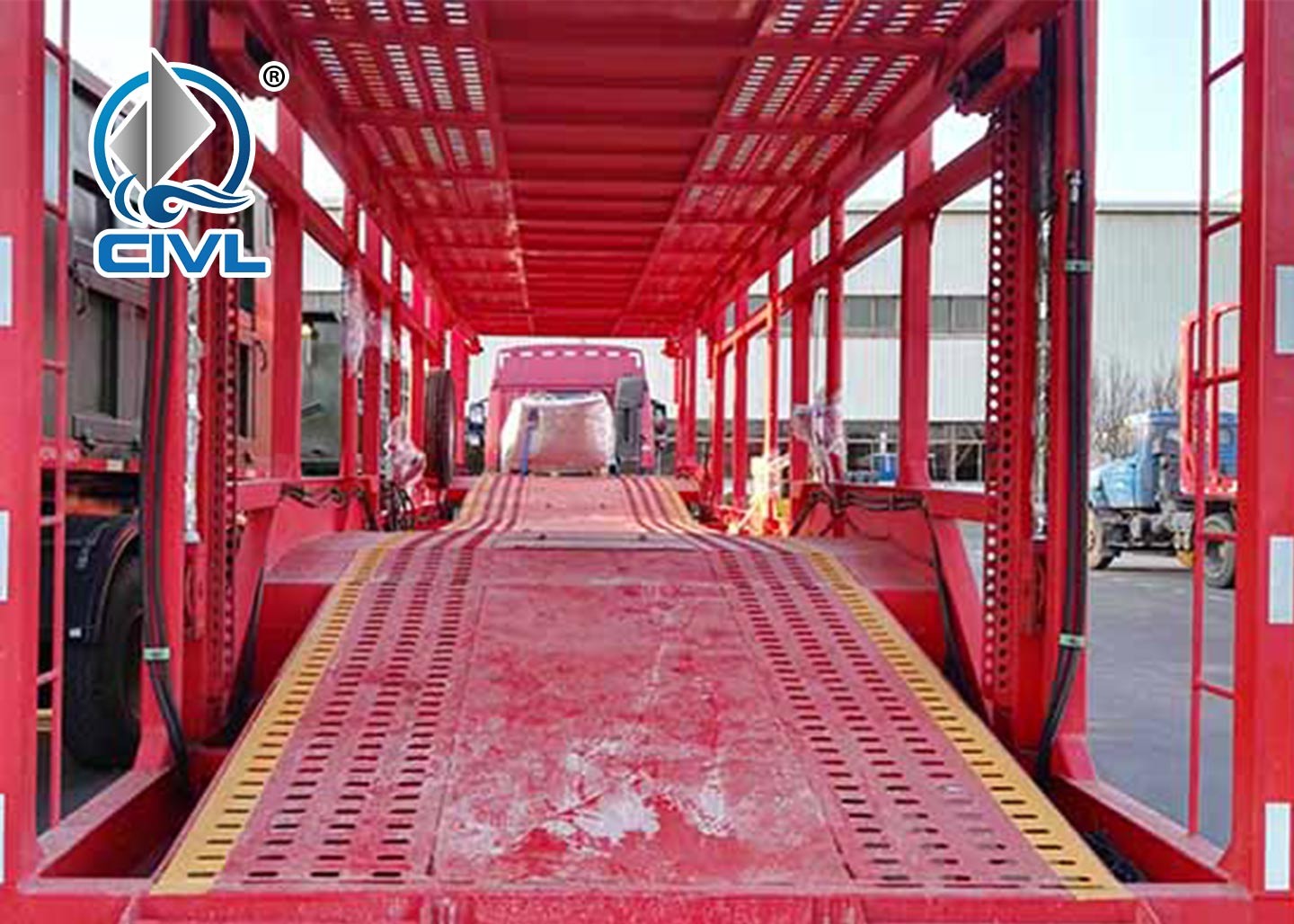 12 Cars Car Carrier Semi Trailer Trucks , Car Carrier Semitrailer Two Axle Semitrailer