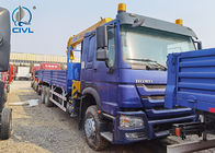 HOWO 6X4 Sidewall Cargo Truck Mounted Crane Blue Colour With 10 Tons Straight Boom