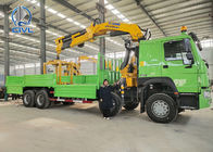 8x4 Howo Lorry Sidewall Cargo Truck Green Colour 14t Knuckle Boom Crane