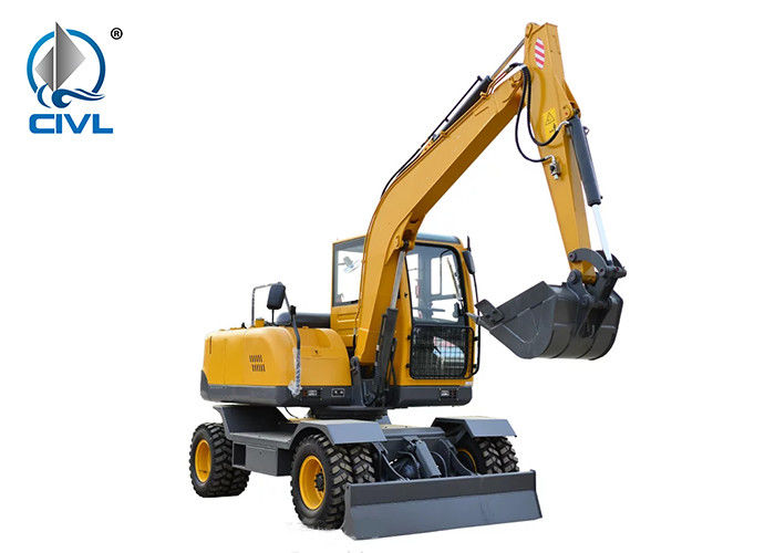 6000kg Wheeled Excavator / Mini Tire Excavators / Wood Grabber New Compact Excavators 55kw Engine Excavator Color Option