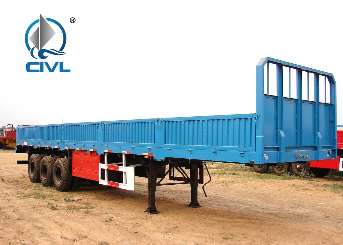 Three Axle Semi Trailer Blue Color Sidewall Semi Trailer Flatbed