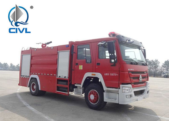 4 x 2 6m3 Sinotruk Howo Fire Fighting Truck Water Tank With Foam Tan Fire and Water cannons, ladder
